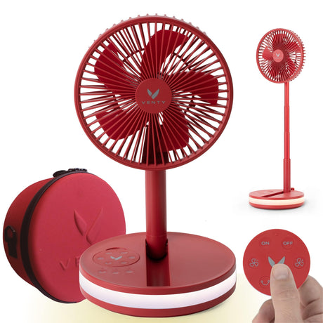 VENTY Original Portable Fan - Wireless Battery Operated Fan With 4 Speeds, LED Lighting, Carry Case & Remote Control - Premium Travel Rechargeable Fan & Power Bank With USB & USB-C Ports (Black)