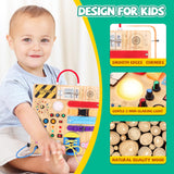 Busy Board, Montessori Toy for 1-3 Years Old, Wooden Toddler Sensory Travel Toy, Ideal Gift for 1+ Year Old Boys (Busy Board Plus V2), Medium, Yellow