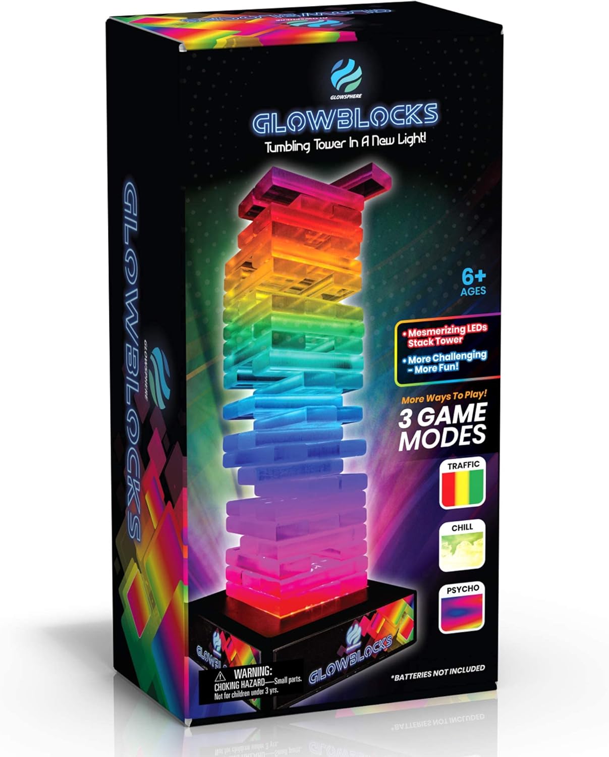 Glowblocks Light-Up Tumbling Tower Game, First Ever LED Building Blocks Stacking Game, Indoor Board Game for Kids and Adults for Family Game Night