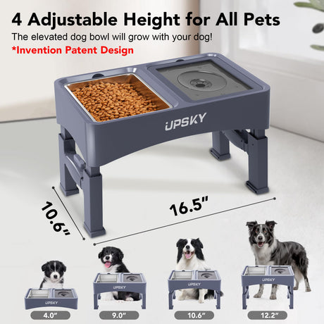 UPSKY 2-in-1 Elevated Dog Bowls Slow Feeder, 4 Height Adjustable Raised Bowls Stand, No Spill Dog Water Bowls, Anti-Slip Food and Water Bowl for Small Medium Dogs(Not Include Stainless Steel Bowl)
