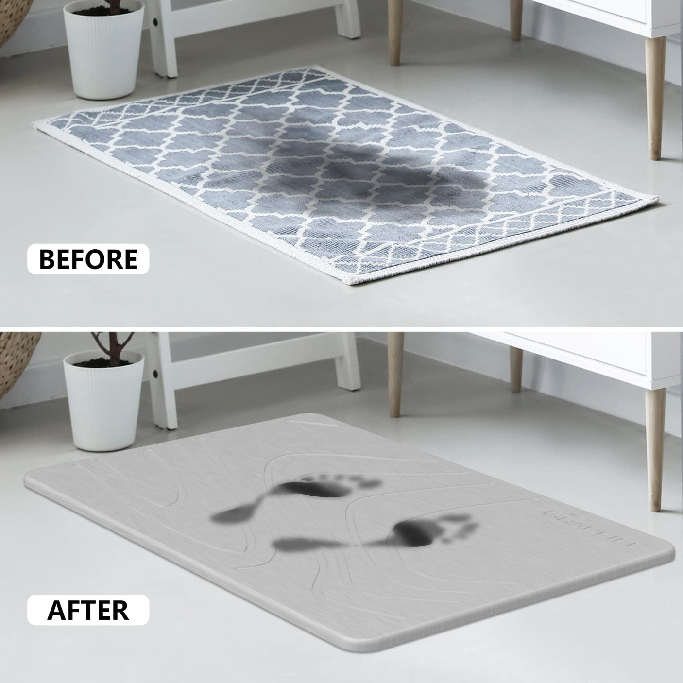 Stone Bath Mat, Diatomaceous Earth Shower Mat, Non-Slip Super Absorbent Quick Drying Bathroom Floor Mat, Natural, Easy to Clean (23.6 x 15.35 Darkgrey)
