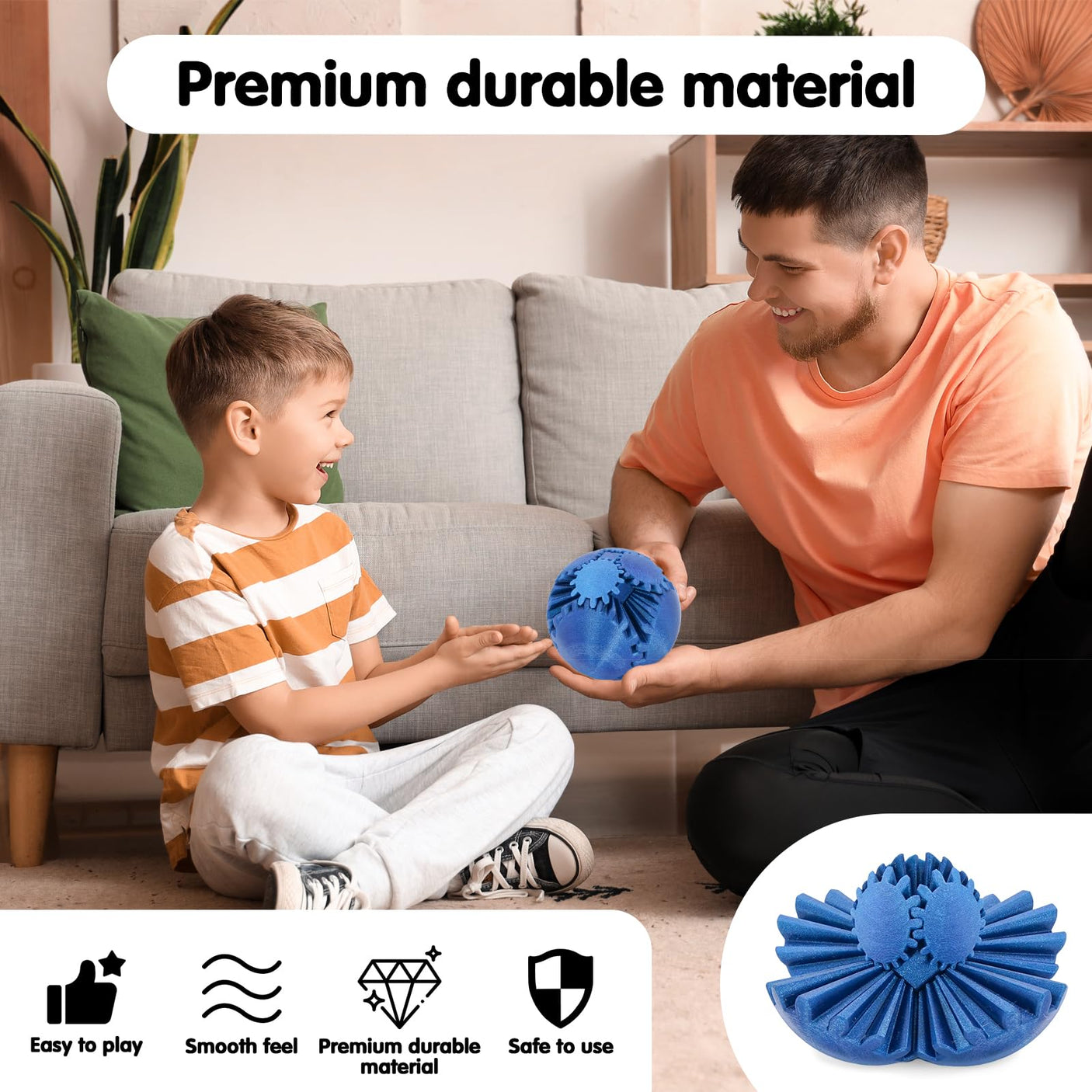 Gear Ball 3D Printed Cube Fidget Toy,Gear Sphere Fidget Toys,Sensory Toys for Stress and Anxiety Relief, Desk Toy Fidget Spinners,Stocking Stuffers for Adults & Kids Gift(Blue Green, 3.1 Inch)