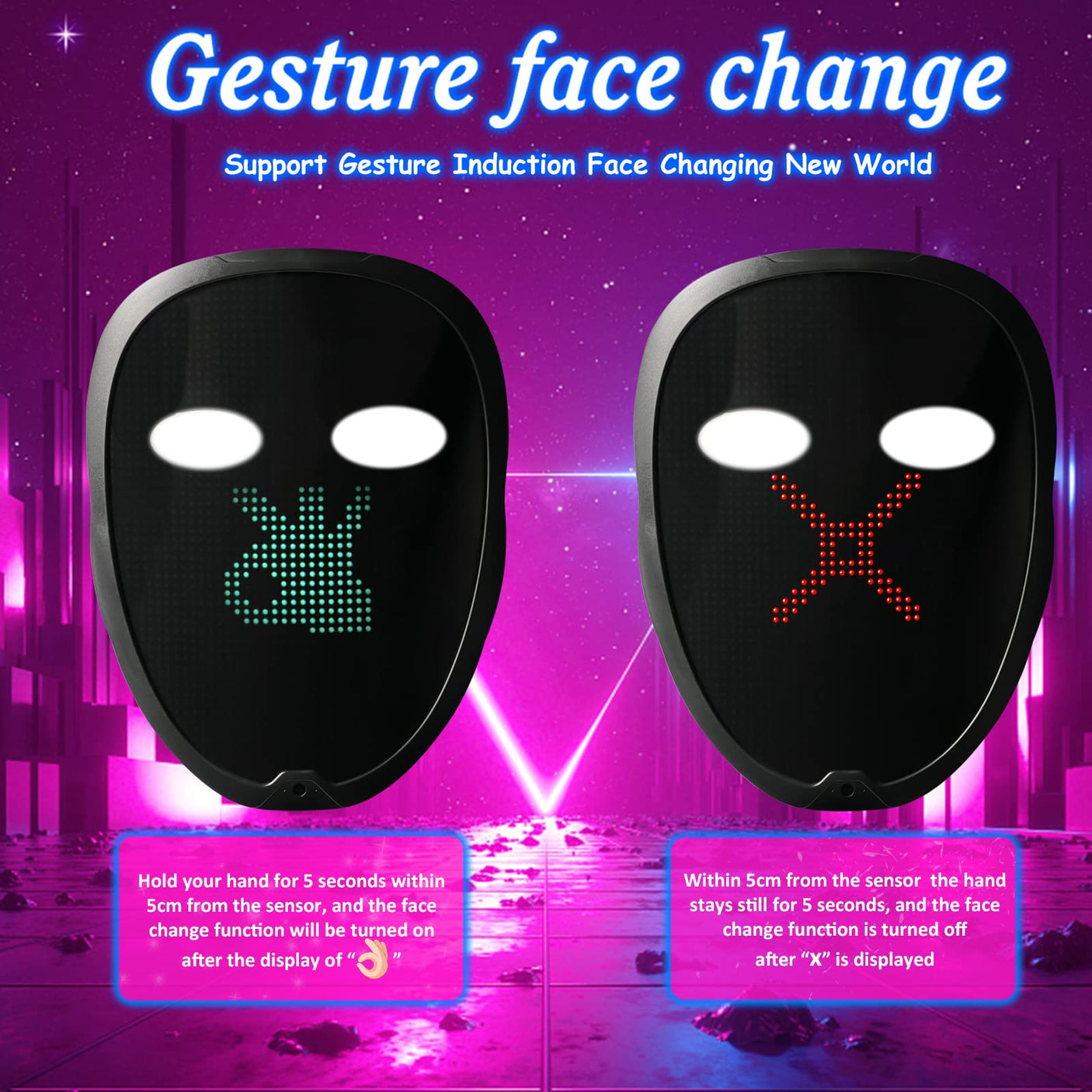 Depointer Life Led Mask with Rechargeable Bluetooth-compatible App Controlled, Customizable led mask, Lighted Face Transforming Mask, unisex-Adult