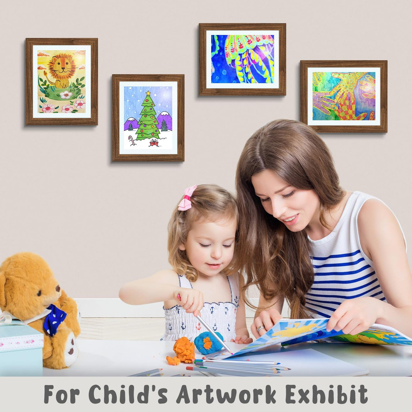 Golden State Art, 10x12.5 Kids Art Frames, Front-Opening Picture Frame Great for Kids Drawings, Artworks, Children Art Projects, Schoolwork, Home or Office (Walnut Set of 2)