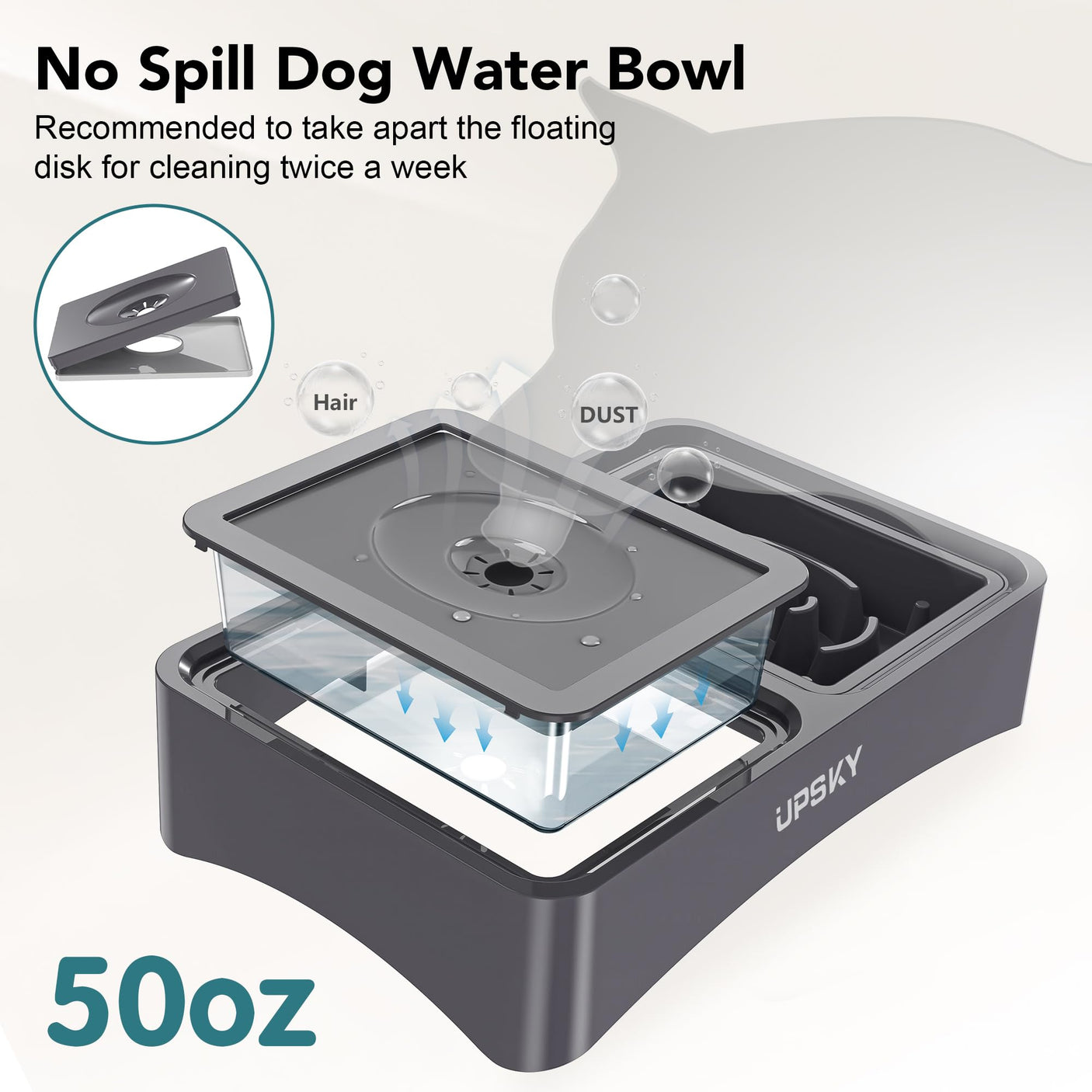 UPSKY 2-in-1 Elevated Dog Bowls Slow Feeder, 4 Height Adjustable Raised Bowls Stand, No Spill Dog Water Bowls, Anti-Slip Food and Water Bowl for Small Medium Dogs(Not Include Stainless Steel Bowl)