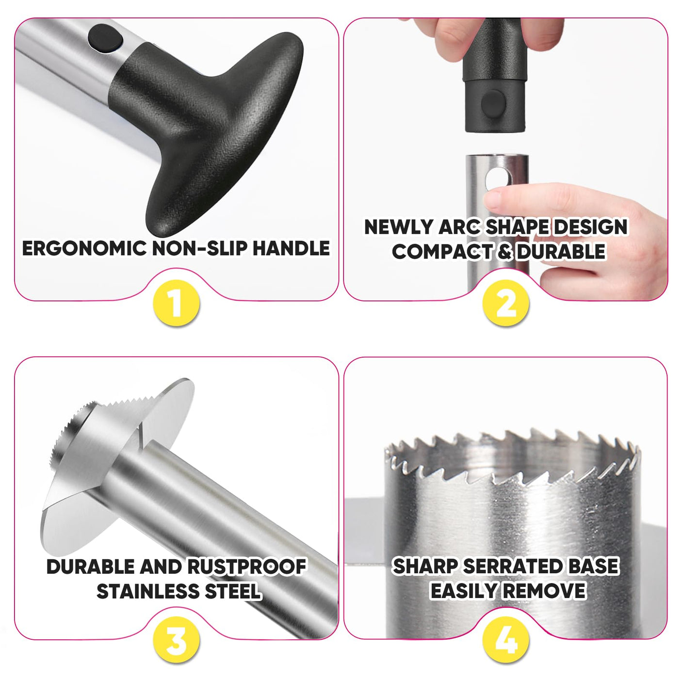 Pineapple Corer, [Upgraded, Reinforced, Thicker Blade] Newness Premium Pineapple Corer Remover (Black)