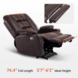 MCombo Power Lift Recliner Chair for Elderly, Lift Chair with Heat and Massage, USB Ports, Cup Holders, Faux Leather 7519 (Medium, Dark Brown)