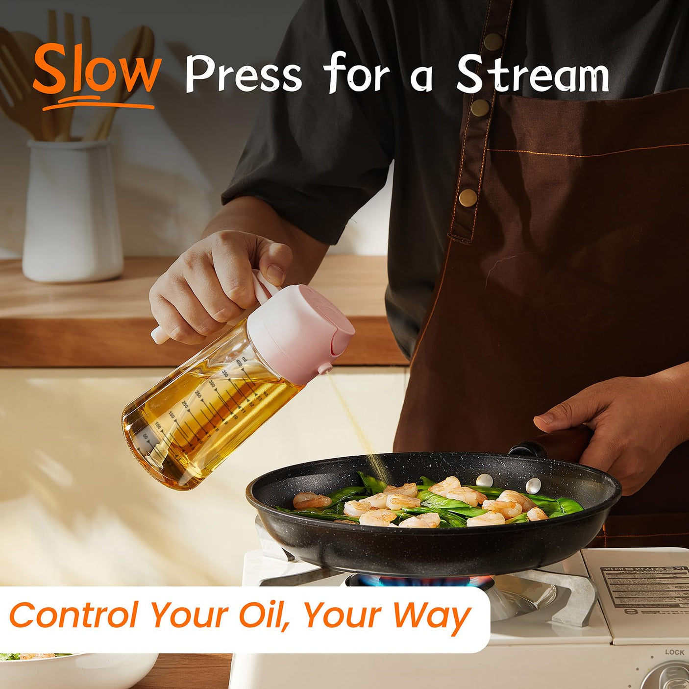 TrendPlain 16oz/470ml Glass Olive Oil Sprayer for Cooking - 2 in 1 Olive Oil Dispenser for Kitchen Gadgets, Air Fryer, Salad, and BBQ - Navy