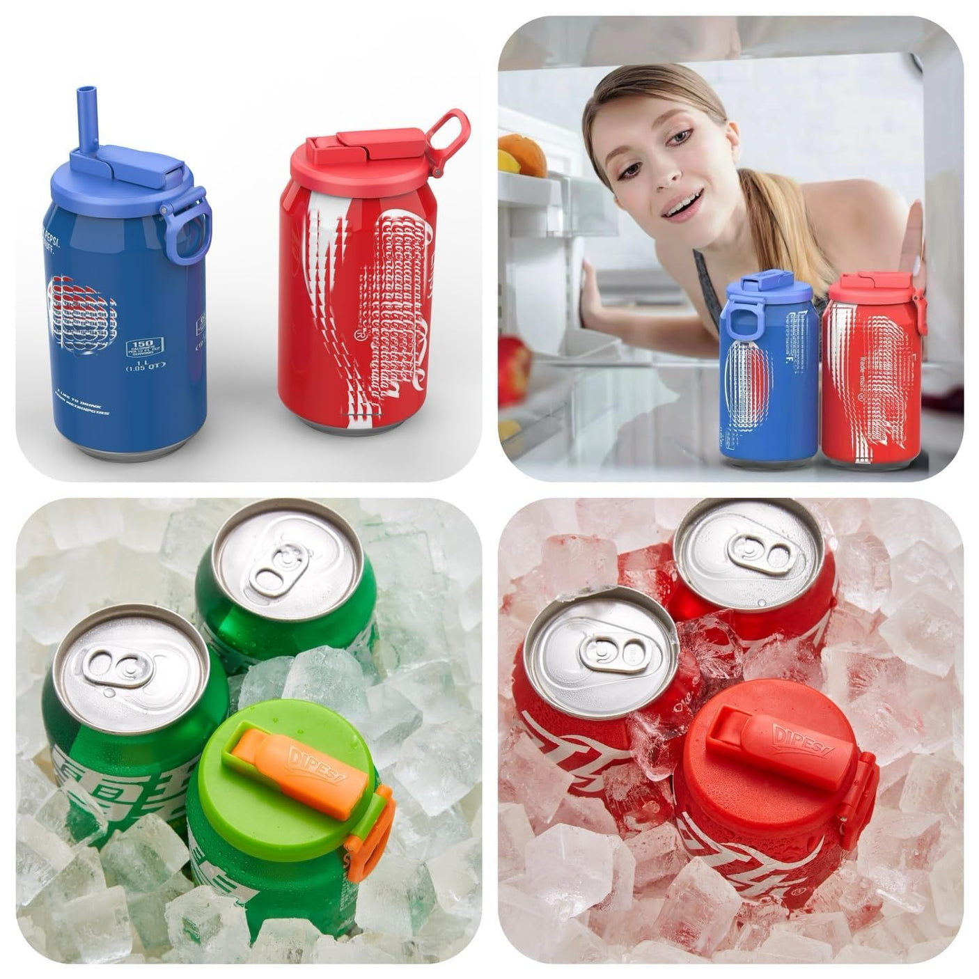 4-pack 4 Color Soda Can Lids with straw, Soda Can Covers with Silicone straw BPA-Free Reusable For Fits standard For Canned Beverage, Beer, Juice,Seltzer. (Colour mixture)