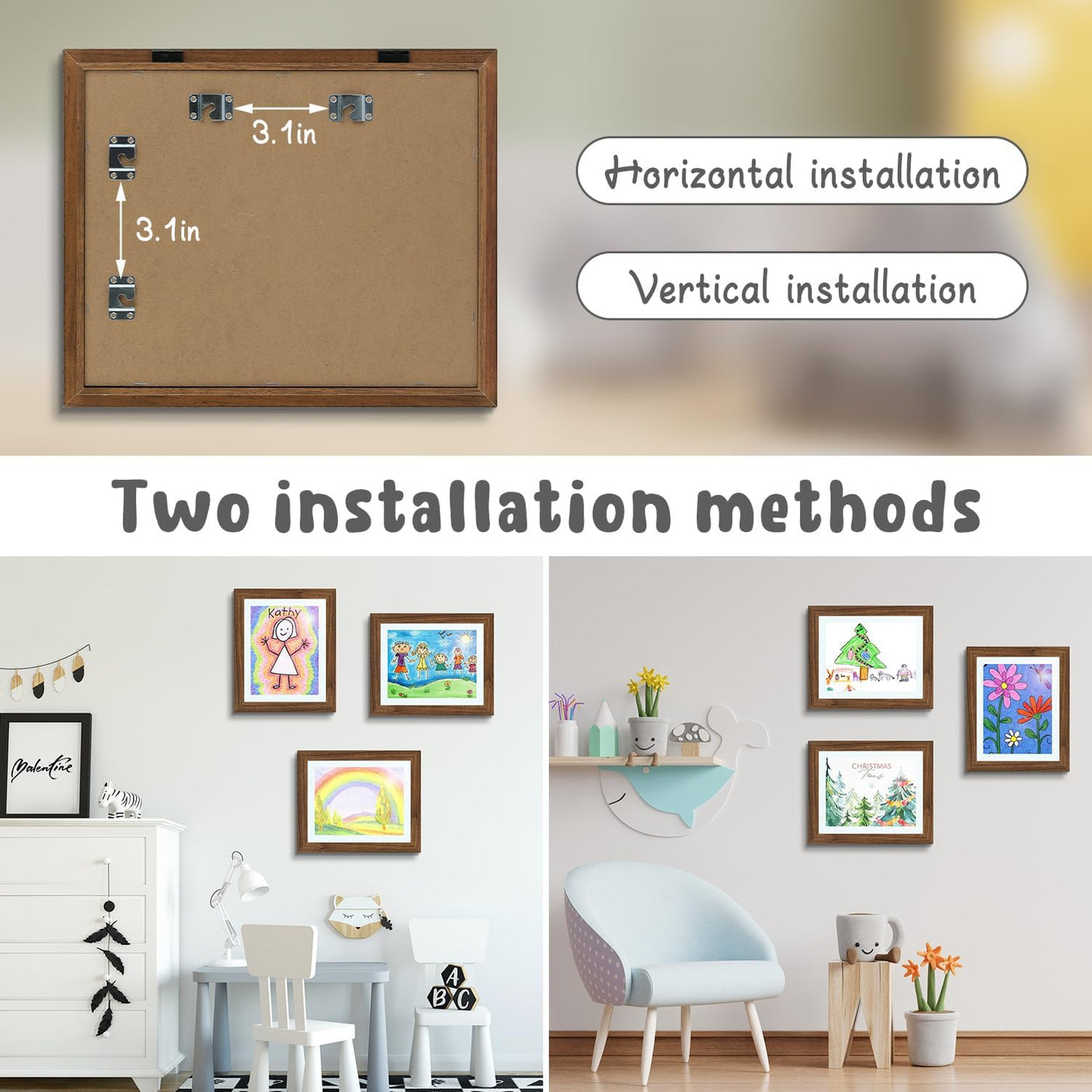 Golden State Art, 10x12.5 Kids Art Frames, Front-Opening Picture Frame Great for Kids Drawings, Artworks, Children Art Projects, Schoolwork, Home or Office (Walnut Set of 2)