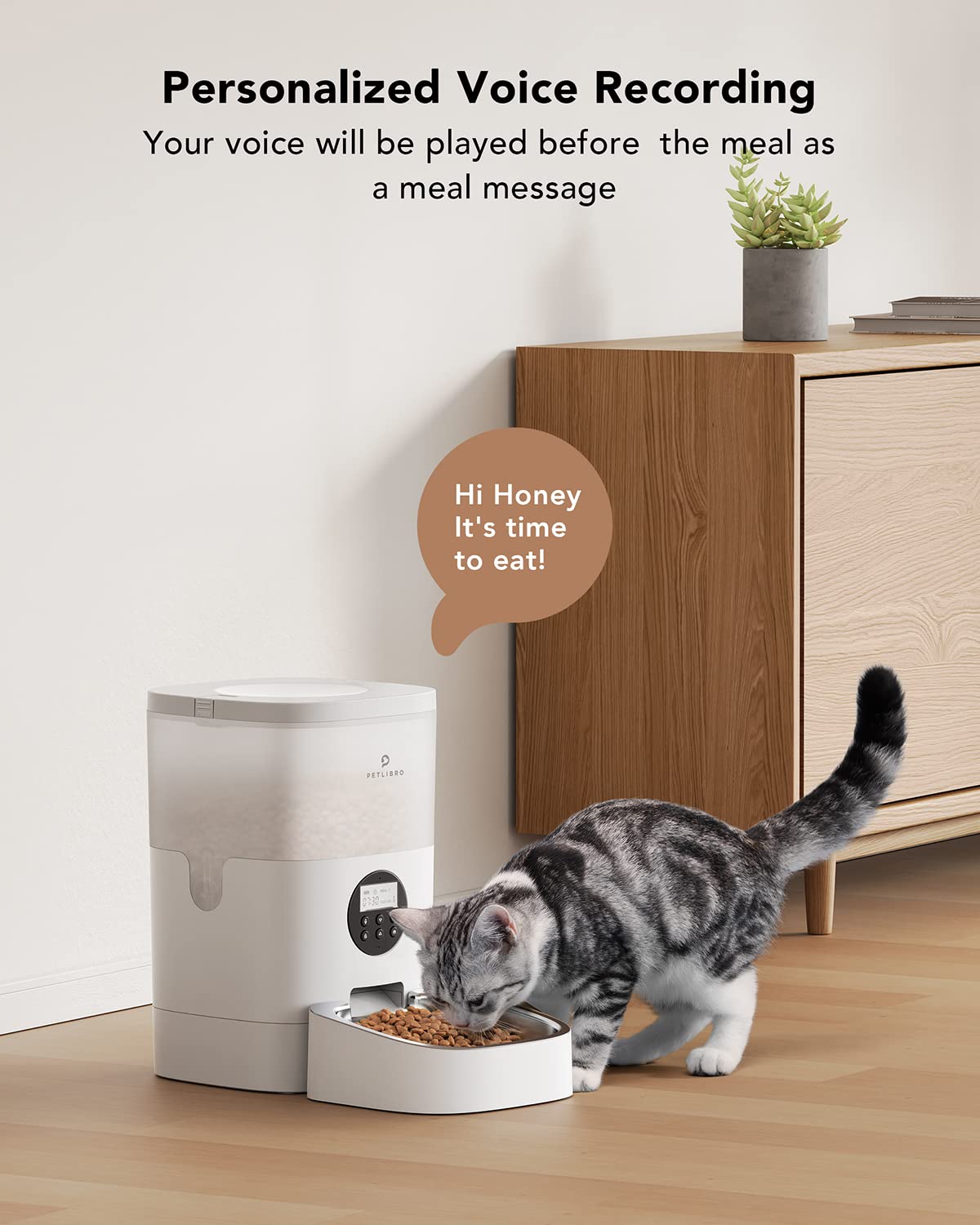 PETLIBRO Automatic Dog Feeder, 6L Dog Food Dispenser with Timer Interactive Voice Recorder, Auto Dog Feeder with Desiccant Bag 1-4 Meals Dry Food, Black Transparent