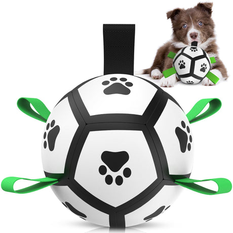 QDAN Premium Dog Toys Balls, Dog Soccer Ball with Straps, Dog Birthday Gifts, Herding Ball, Durable Balls for Small Medium Pet, Puppy Outdoor Toy, Pet Training Soccer Ball, World Cup Soccer (6 Inch)