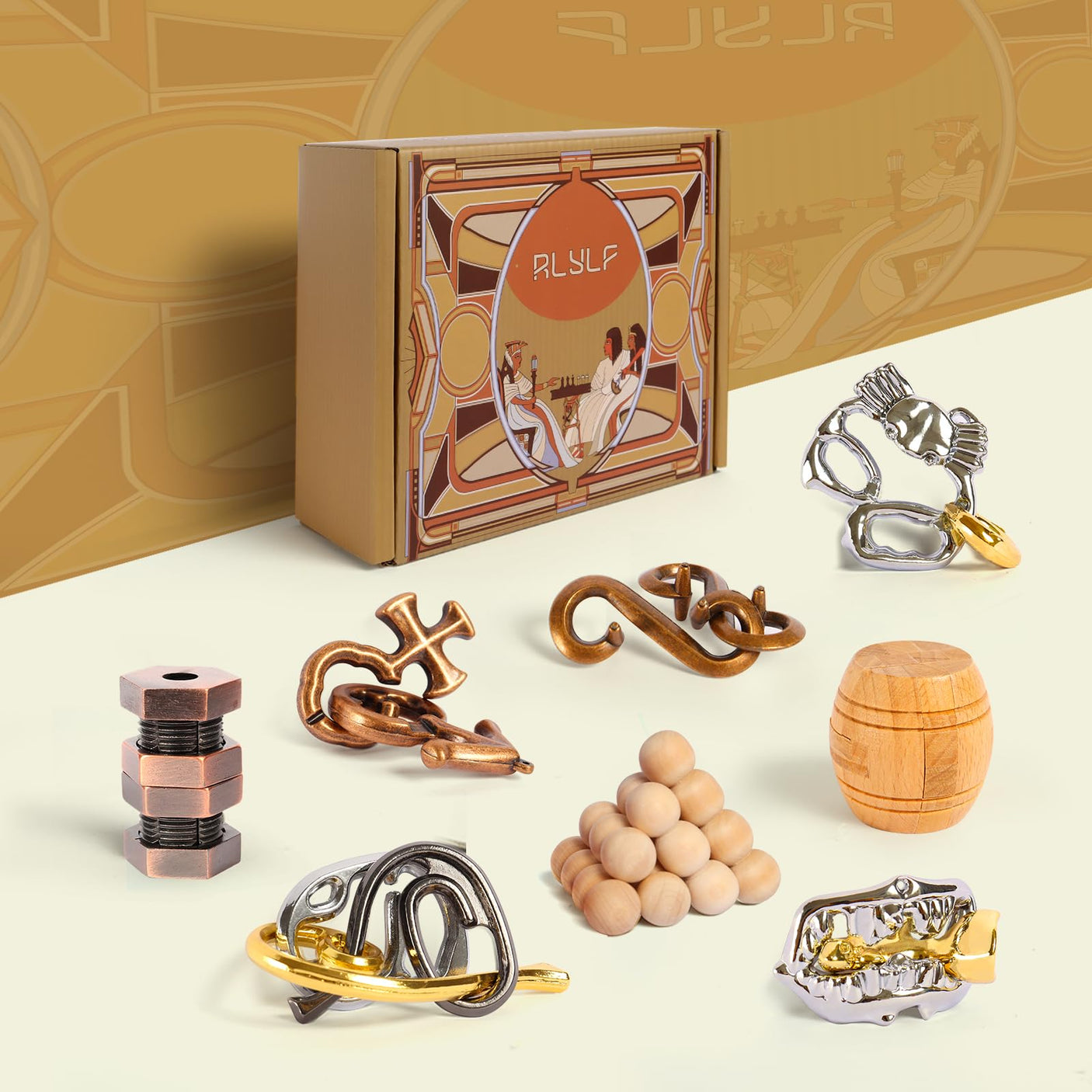 8 Pcs Brain Teaser Puzzles Favor Educational Toys Mind Puzzles Ancient Wooden and Metal 3D Unlock Interlock IQ Puzzles Box Game