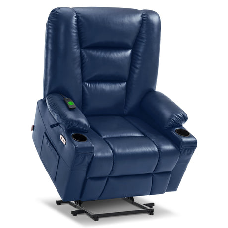 MCombo Power Lift Recliner Chair for Elderly, Lift Chair with Heat and Massage, USB Ports, Cup Holders, Faux Leather 7519 (Medium, Dark Brown)