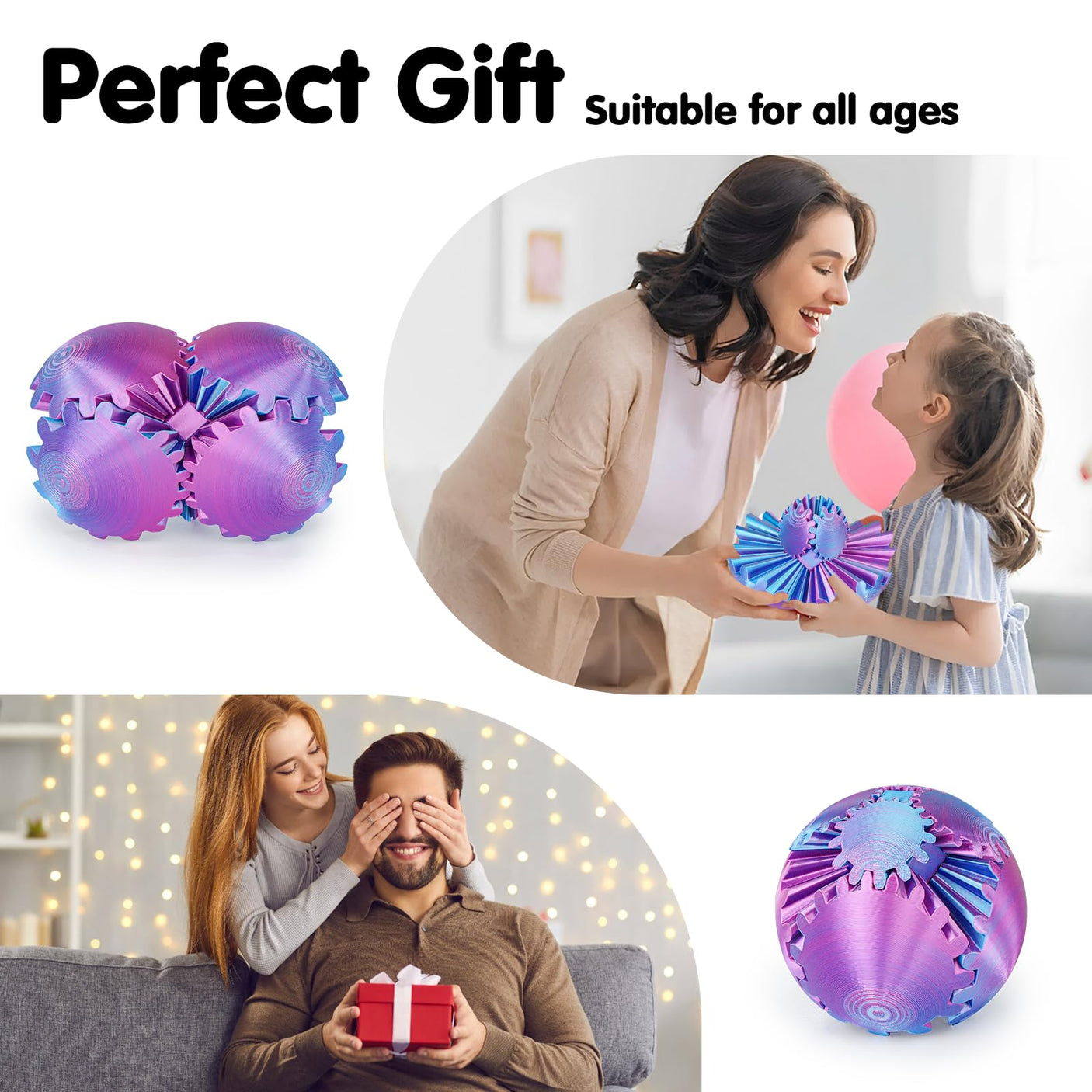 Gear Ball 3D Printed Cube Fidget Toy,Gear Sphere Fidget Toys,Sensory Toys for Stress and Anxiety Relief, Desk Toy Fidget Spinners,Stocking Stuffers for Adults & Kids Gift(Blue Green, 3.1 Inch)