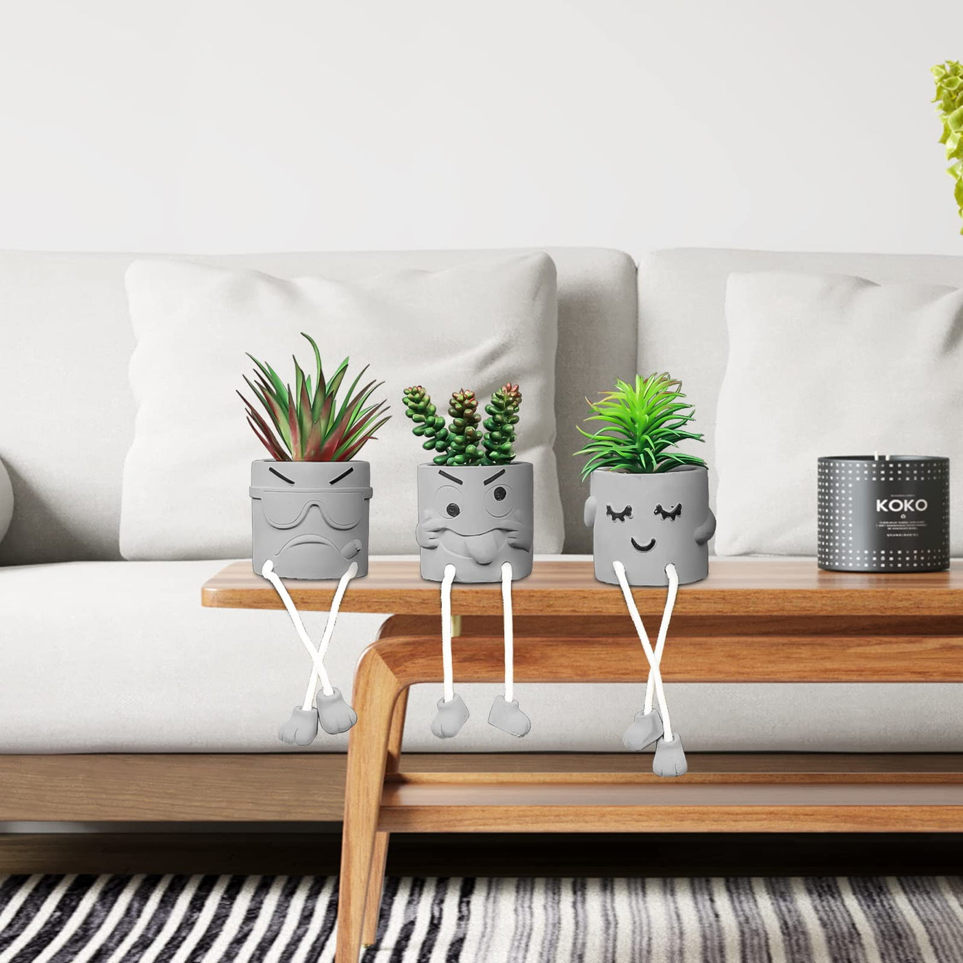 Zerzsy 3pcs Creative Artificial Succulents with Gray Flower Pots, Mini Potted Succulents for Home Office Desk Decor and Gift Choice