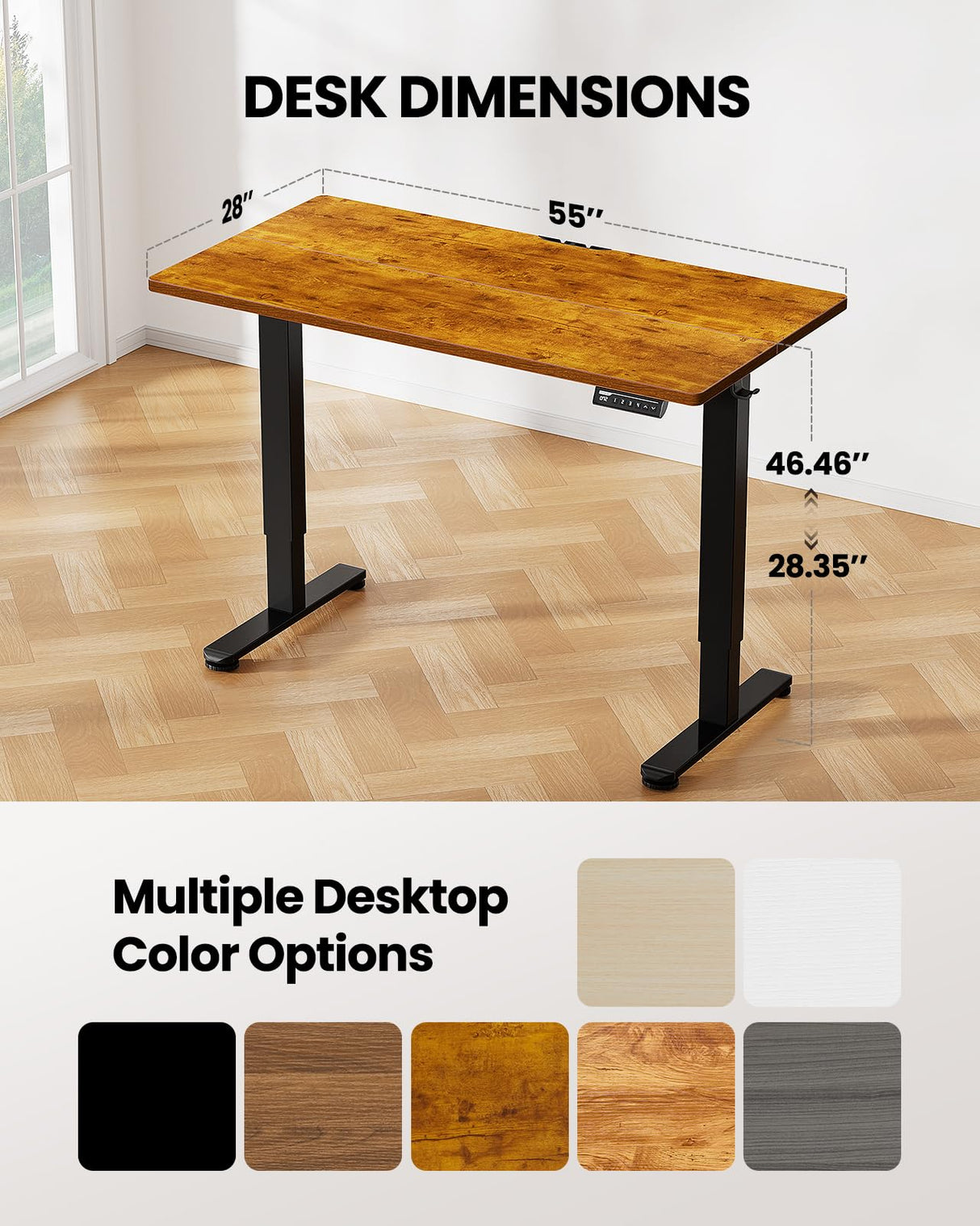 ErGear Height Adjustable Electric Standing Desk, 55 x 28 Inches Sit Stand up Desk, Large Memory Computer Home Office Desk with Two-Piece Desktop (Black)