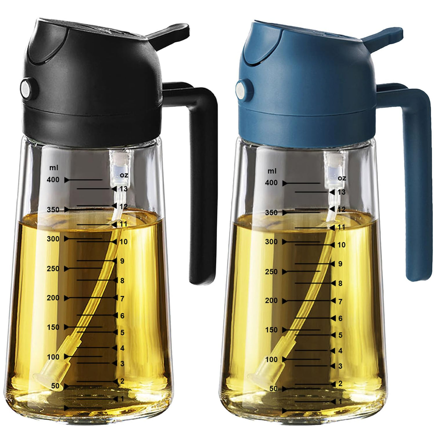 TrendPlain 16oz/470ml Glass Olive Oil Sprayer for Cooking - 2 in 1 Olive Oil Dispenser for Kitchen Gadgets, Air Fryer, Salad, and BBQ - Navy