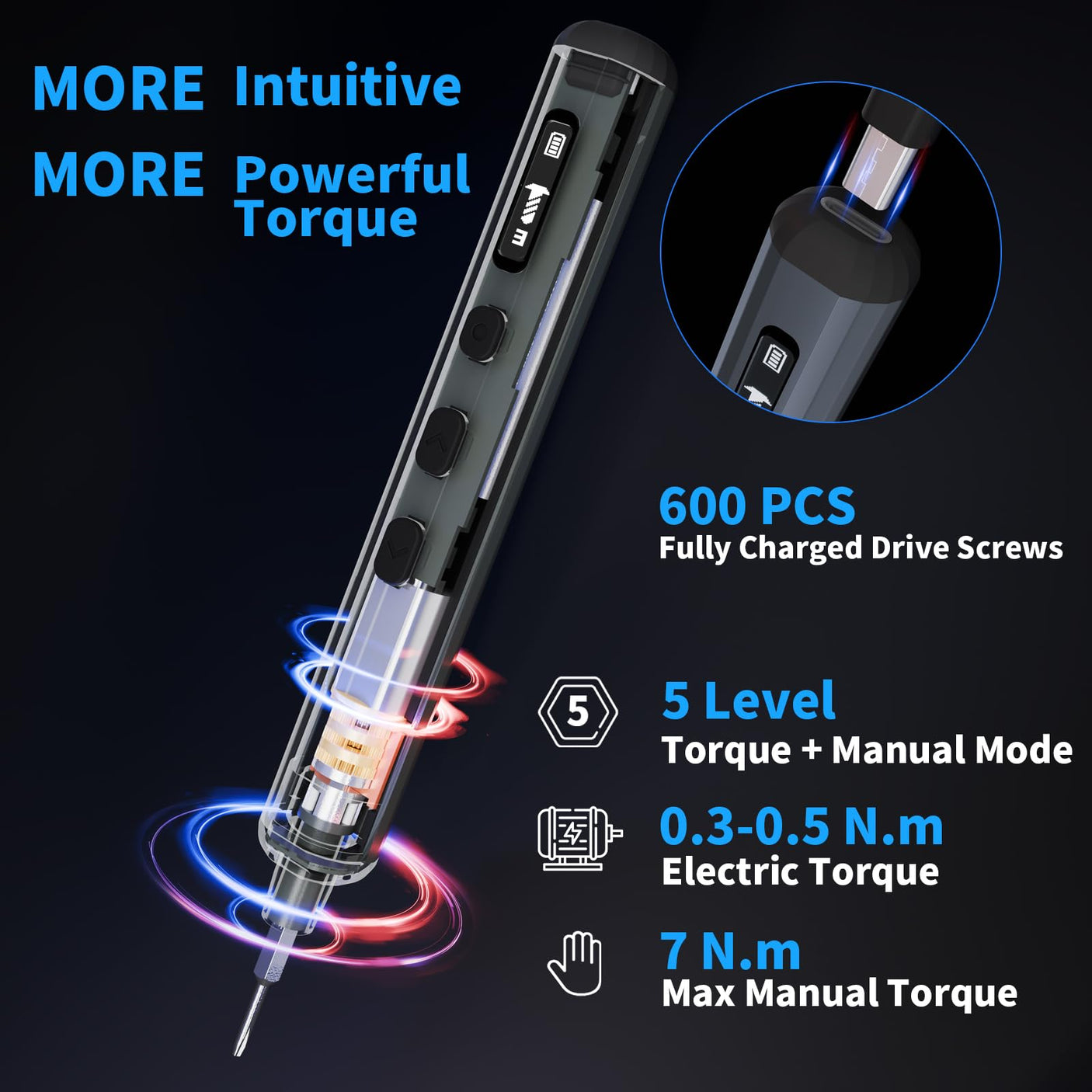 STREBITO Mini Electric Screwdriver Set, 70 in 1 Small Electric Screwdriver Cordless - 64 S2 Preicison Bits, 5 Torque Settings, 4 LED Lights, Mini Power Screwdriver Repair Tool Kit for PC RC Electronic