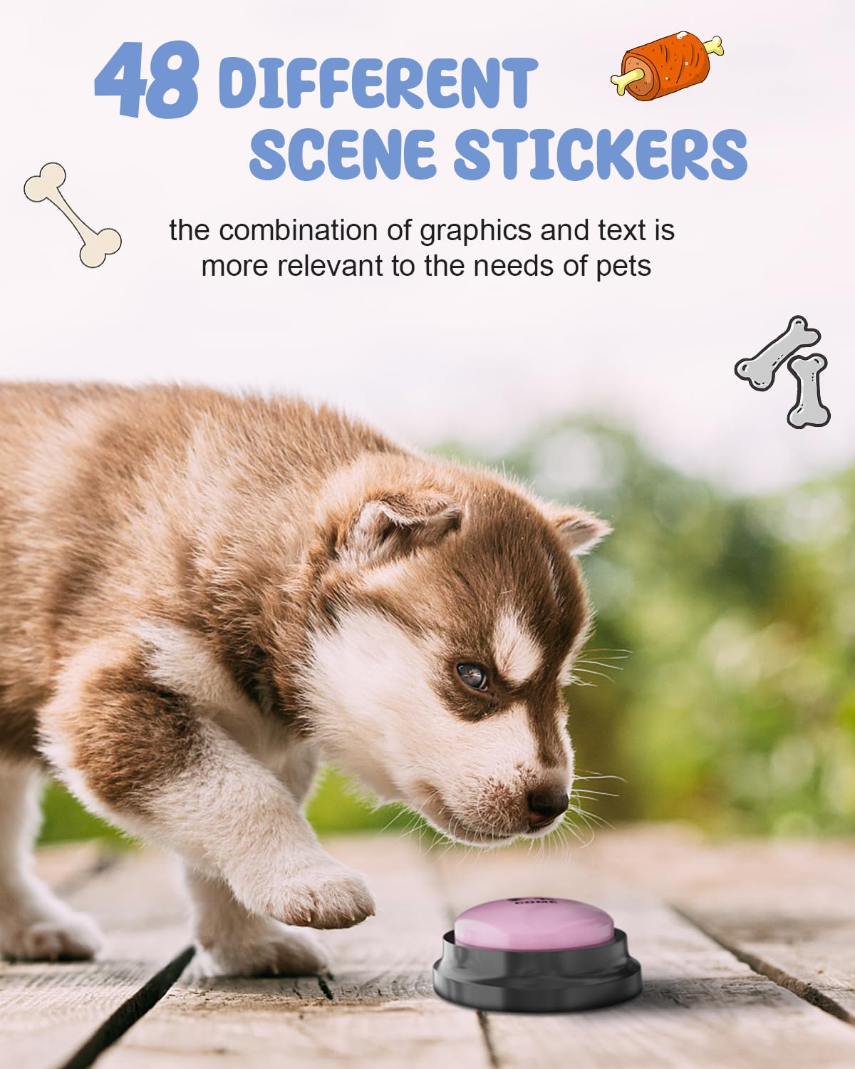 Dog Buttons for Communication, 8 Pcs Dog Talking Button Set, 30s Recordable Voice Pet Buzzer Training Buttons, Speaking Button for Dogs with Waterproof Anti-Slip Dog Button Mat and 48 Scene Stickers