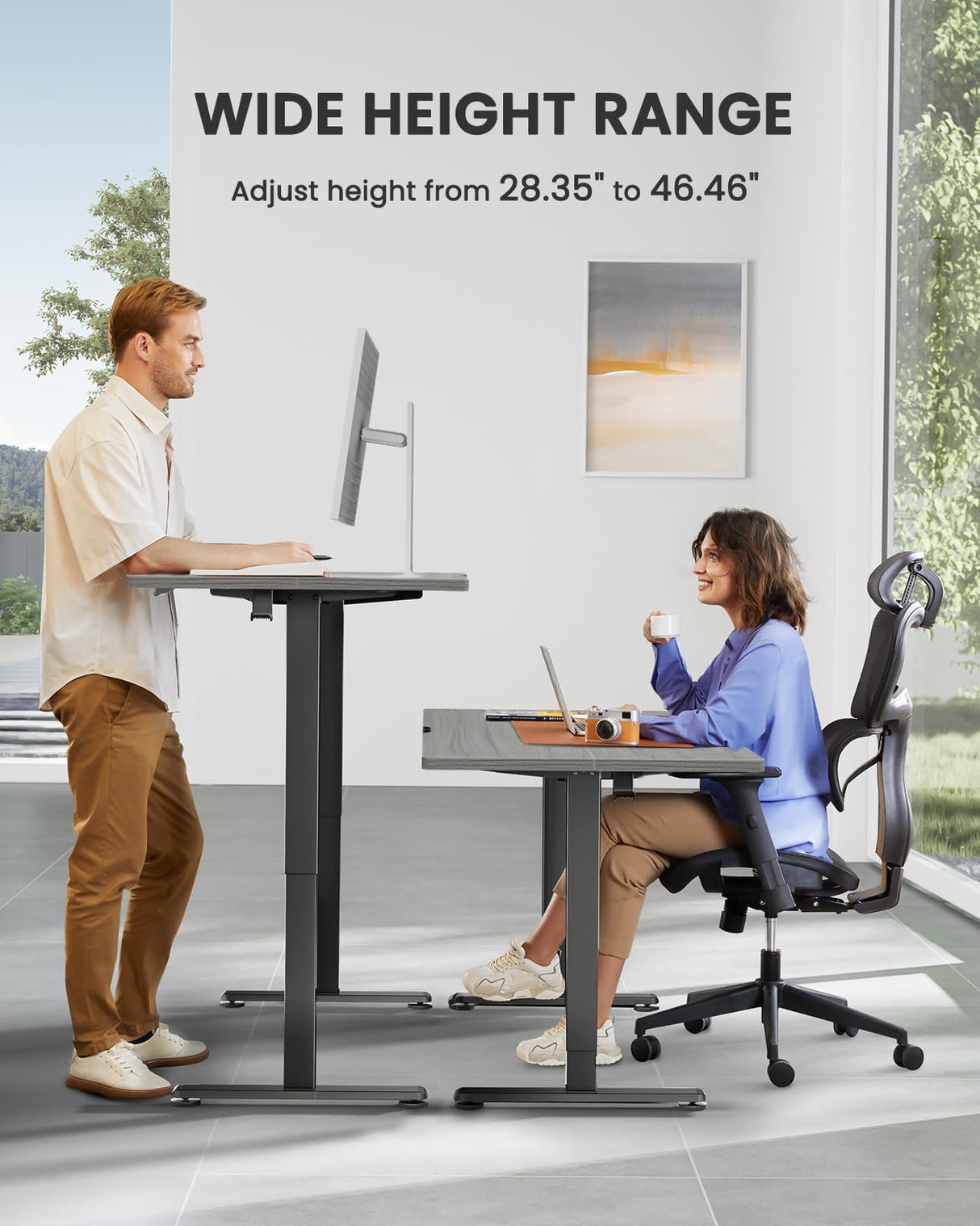 ErGear Height Adjustable Electric Standing Desk, 55 x 28 Inches Sit Stand up Desk, Large Memory Computer Home Office Desk with Two-Piece Desktop (Black)
