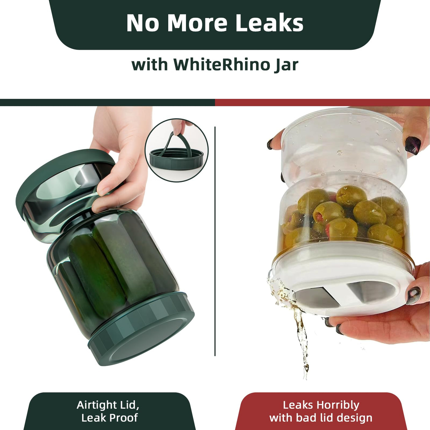 WhiteRhino Pickle Jar with Strainer Flip,34oz Pickle Container Pickle and Olive Hourglass Jar,Glass Flip Pickle Jar Juice Separator Jar with Airtight Lid for Jalapeno Gherkin