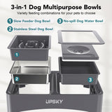 UPSKY 2-in-1 Elevated Dog Bowls Slow Feeder, 4 Height Adjustable Raised Bowls Stand, No Spill Dog Water Bowls, Anti-Slip Food and Water Bowl for Small Medium Dogs(Not Include Stainless Steel Bowl)
