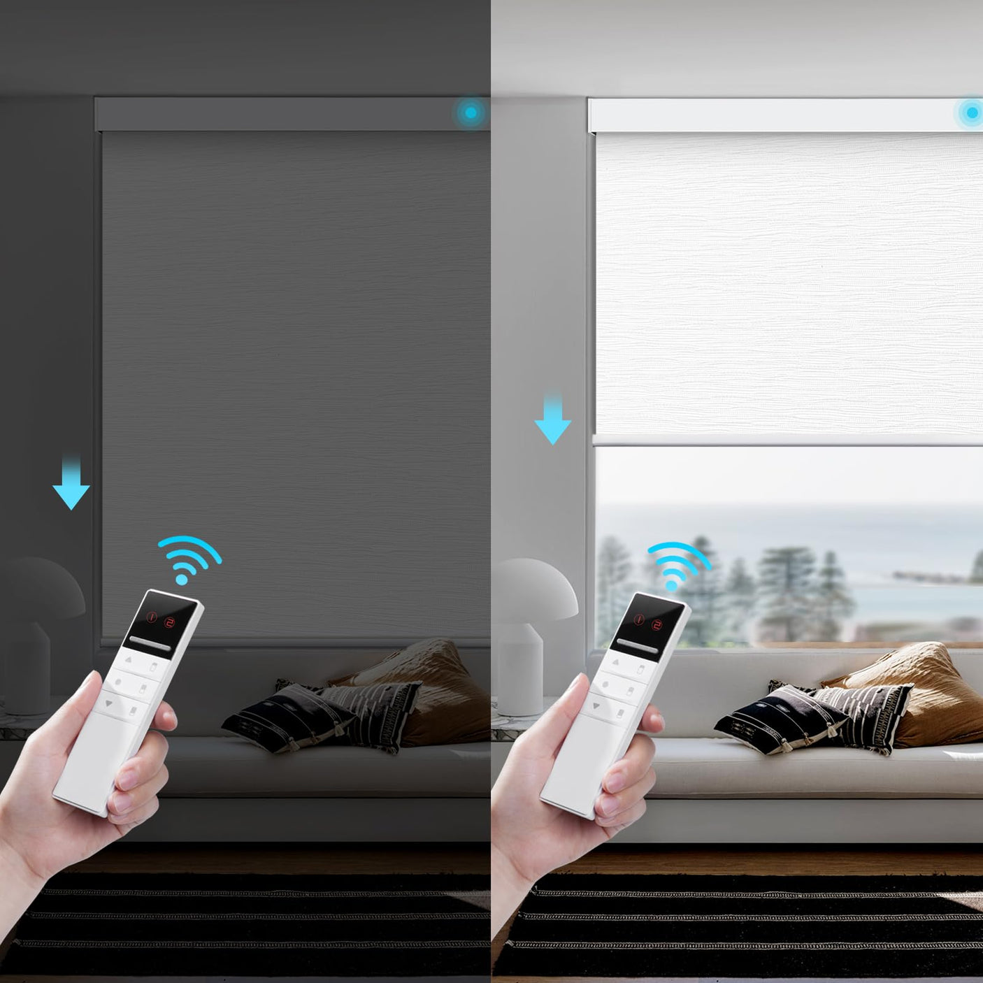 Motorized Smart Blind for Window with Remote Control, Automatic Blackout Roller Shade Customizable Size,with Valance Child Safety Rechargeable Battery Blinds (Full Blackout Black)