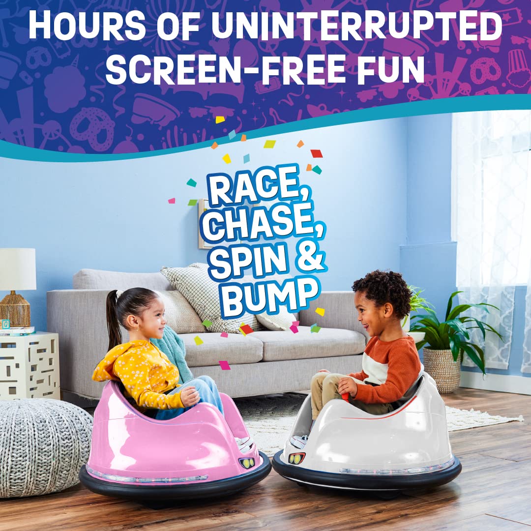 Flybar 6V Blue Glow Bumper Car for Kids – LED Ride-On Toy with 360° Spin, Rechargeable Battery, and Soft Rubber Bumpers – Safe Indoor Fun for Toddlers Ages 1.5+, Up to 66 lbs