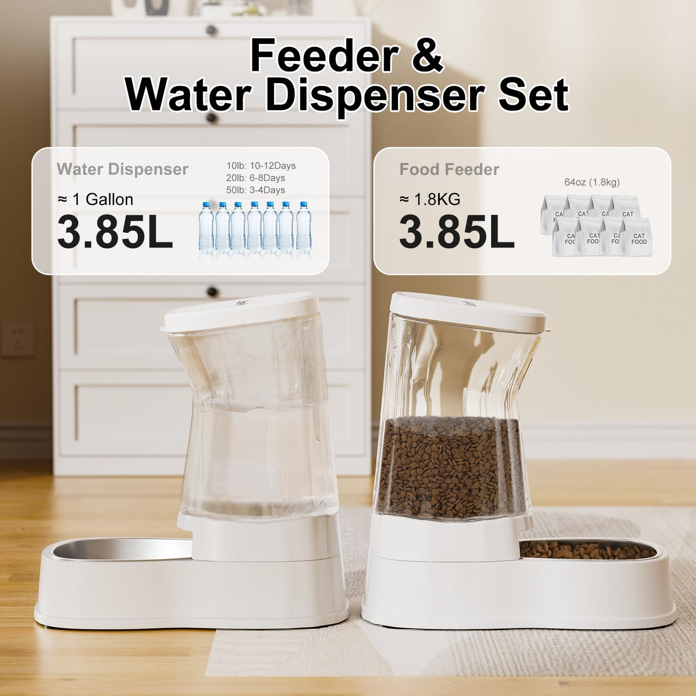 Gardner Pet Automatic Dog Water Dispenser Gravity Stainless Steel Water Waterer Feeder, 100% BPA-Free Large Capacity Water Feeding Bowls for Medium & Large-Sized Dogs Cats Other Pets -(1 Gallon)