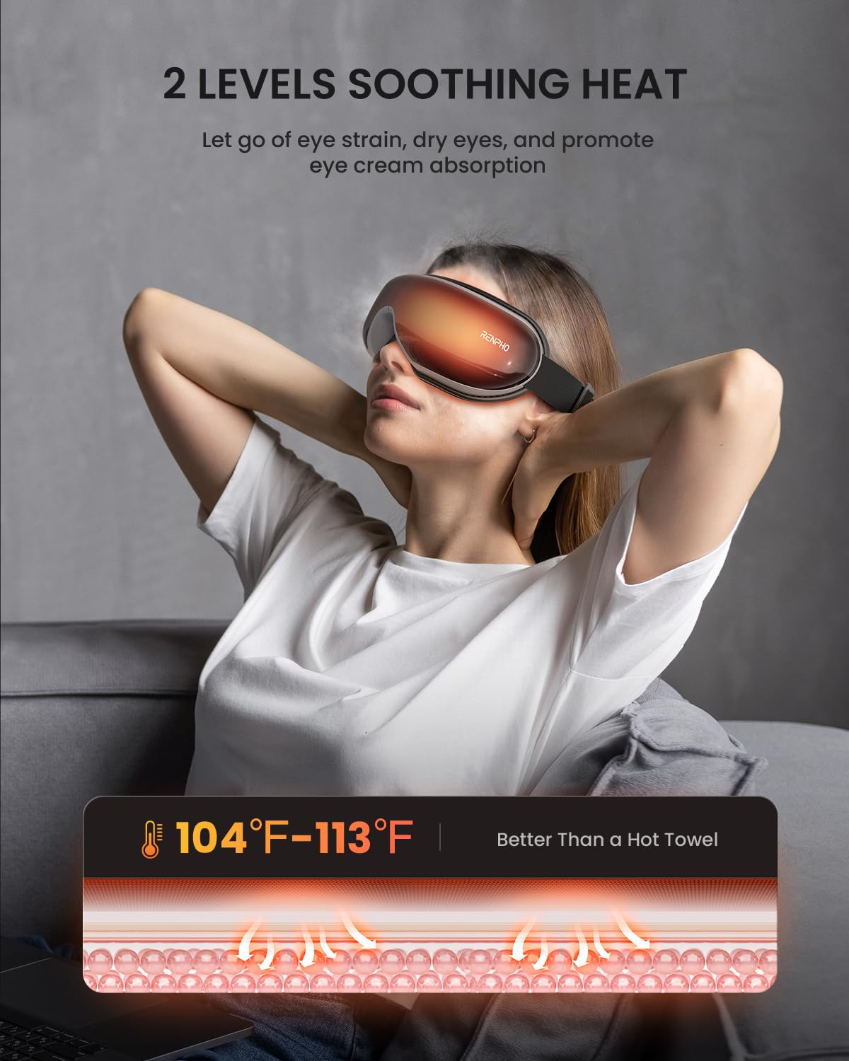 RENPHO Eye Massager, Christmas Birthday Gifts for Women Men, Eyeris 1 Eye Massager FSA HSA for Migraine, Sleep Eye Mask with Heat, Remote for Eye Strain Relief, Reduce Stye Eye, Head Massager Scalp