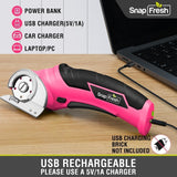 SnapFresh Cordless Electric Scissors, 4V Electric Mini Box Cutter, Carpet & Cardboard Cutter Tool with a Replacement Blade/Charger, Rotary Cutter for Cardboard Packages Leather Plastic （Green）