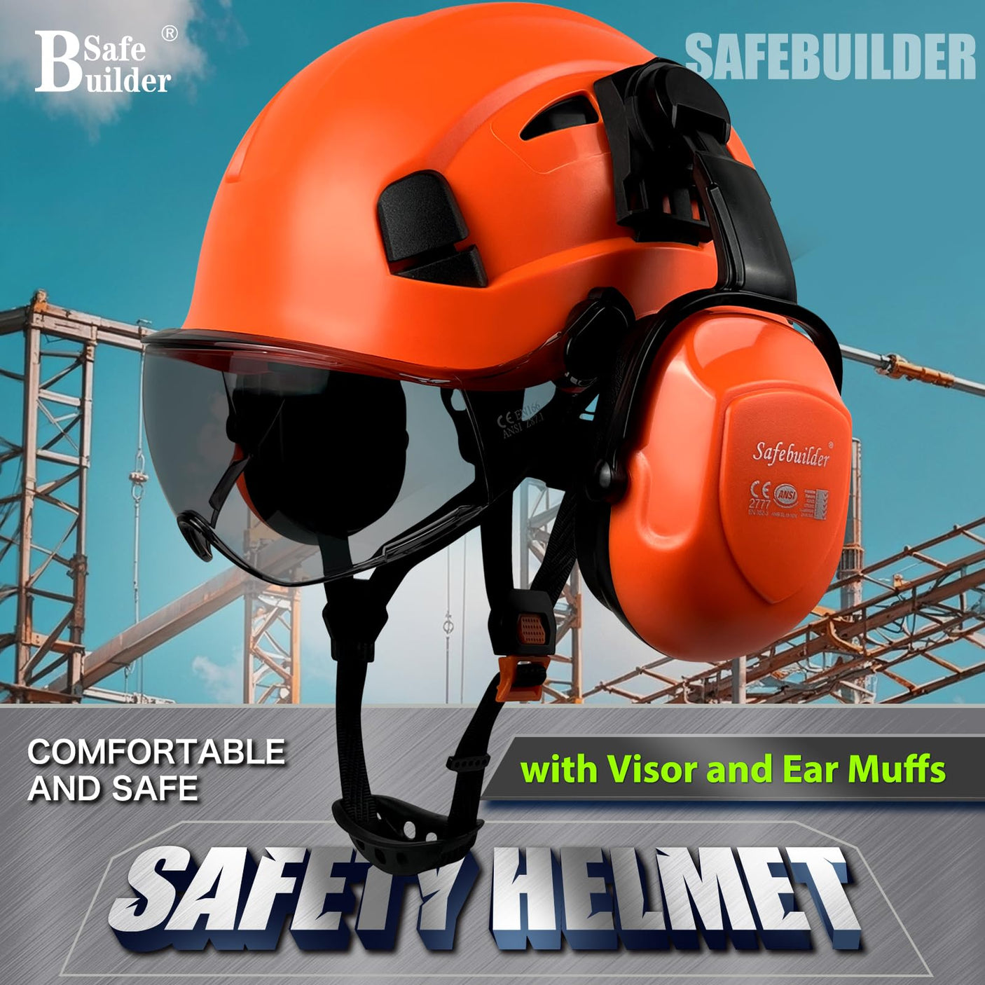 Industrial Safety Helmet with Visor Ear Muffs Hard Hat with Visor Vented Hardhats Construction Work Head Protection ANSI