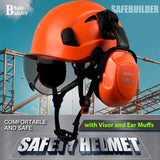Industrial Safety Helmet with Visor Ear Muffs Hard Hat with Visor Vented Hardhats Construction Work Head Protection ANSI
