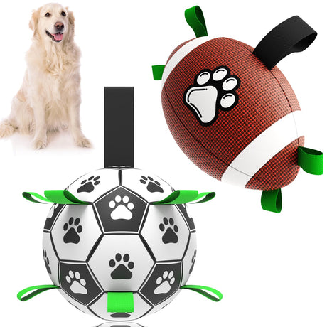 QDAN Premium Dog Toys Balls, Dog Soccer Ball with Straps, Dog Birthday Gifts, Herding Ball, Durable Balls for Small Medium Pet, Puppy Outdoor Toy, Pet Training Soccer Ball, World Cup Soccer (6 Inch)