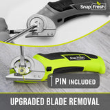 SnapFresh Cordless Electric Scissors, 4V Electric Mini Box Cutter, Carpet & Cardboard Cutter Tool with a Replacement Blade/Charger, Rotary Cutter for Cardboard Packages Leather Plastic （Green）