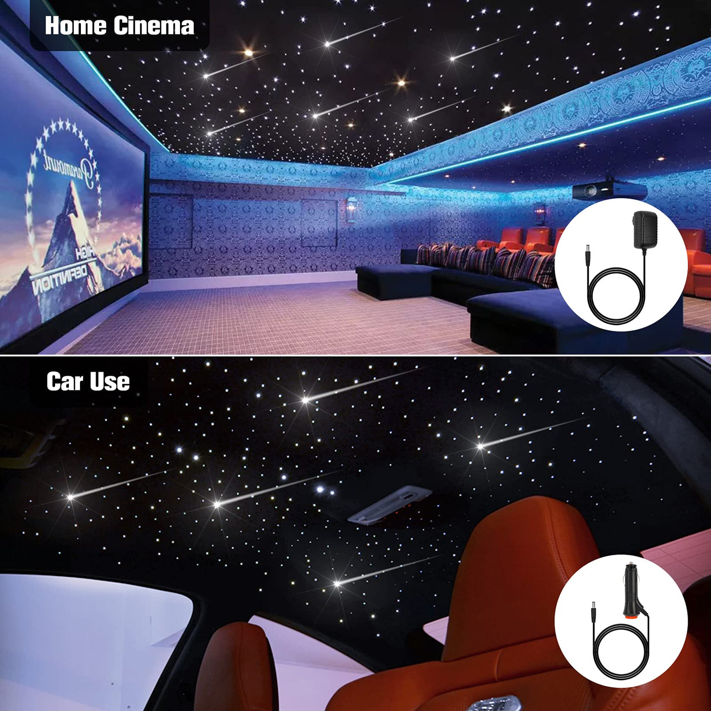CHINLY Two-Color 1000pcs Twinkle Starlight Headliner Kit 1000 Piece Star Lights for Car,13.1ft Car Star Lights,APP RGBW Fiber Optic Lights Starlights Headliner Kit for Home Theater
