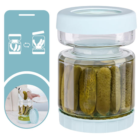 WhiteRhino Pickle Jar with Strainer Flip,34oz Pickle Container Pickle and Olive Hourglass Jar,Glass Flip Pickle Jar Juice Separator Jar with Airtight Lid for Jalapeno Gherkin