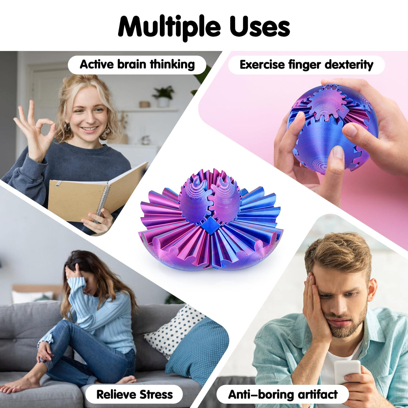Gear Ball 3D Printed Cube Fidget Toy,Gear Sphere Fidget Toys,Sensory Toys for Stress and Anxiety Relief, Desk Toy Fidget Spinners,Stocking Stuffers for Adults & Kids Gift(Blue Green, 3.1 Inch)