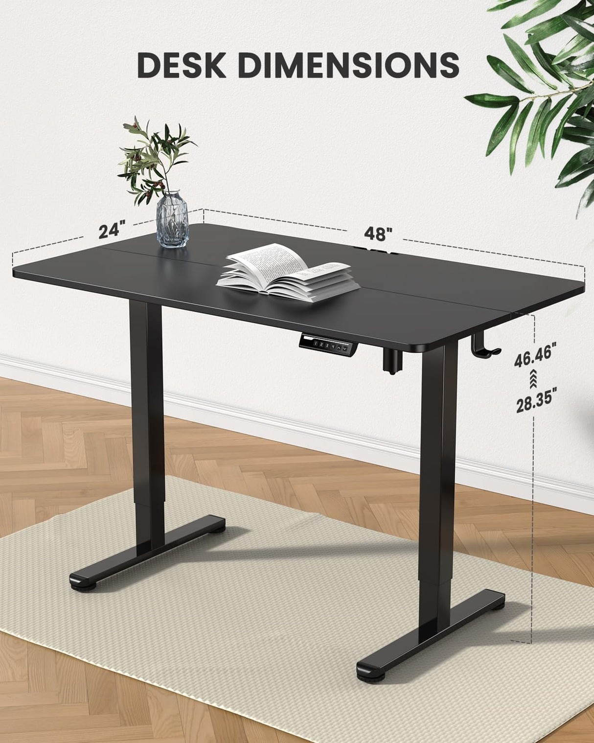 ErGear Height Adjustable Electric Standing Desk, 55 x 28 Inches Sit Stand up Desk, Large Memory Computer Home Office Desk with Two-Piece Desktop (Black)