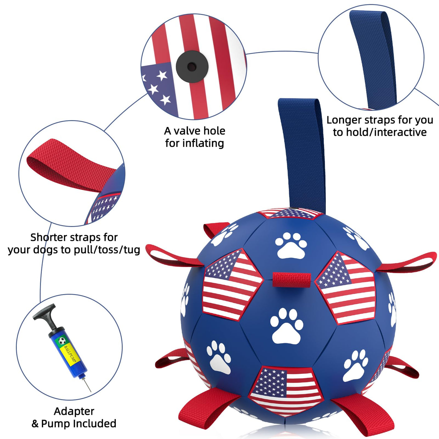 QDAN Premium Dog Toys Balls, Dog Soccer Ball with Straps, Dog Birthday Gifts, Herding Ball, Durable Balls for Small Medium Pet, Puppy Outdoor Toy, Pet Training Soccer Ball, World Cup Soccer (6 Inch)