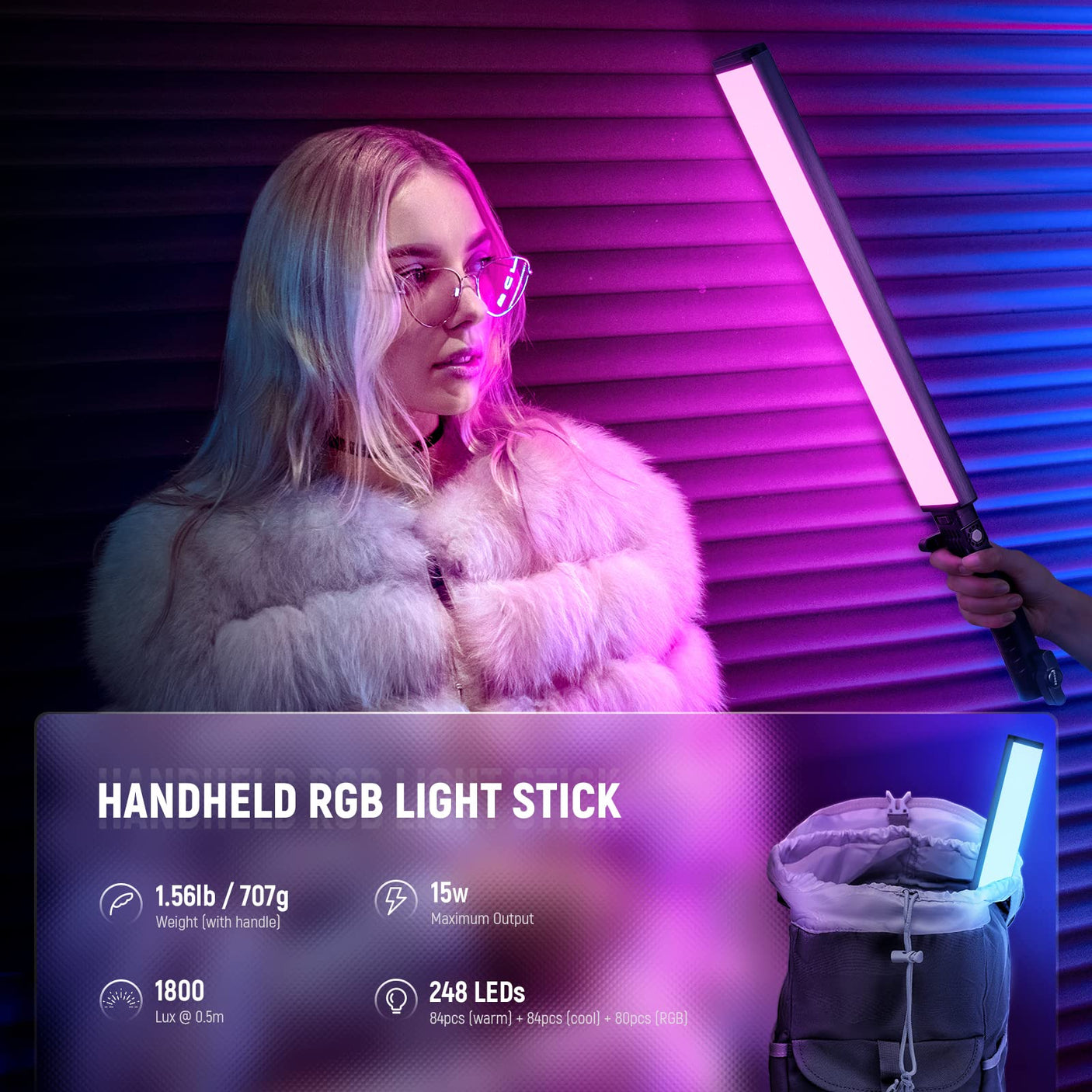 NEEWER RGB LED Video Light Stick, Touch Bar & APP Control, Magnetic Handheld Photography Lighting Wand, Dimmable 3200K~5600K CRI98+ Full Color LED Light with 6400mAh Battery, 17 Scenes, RGB1