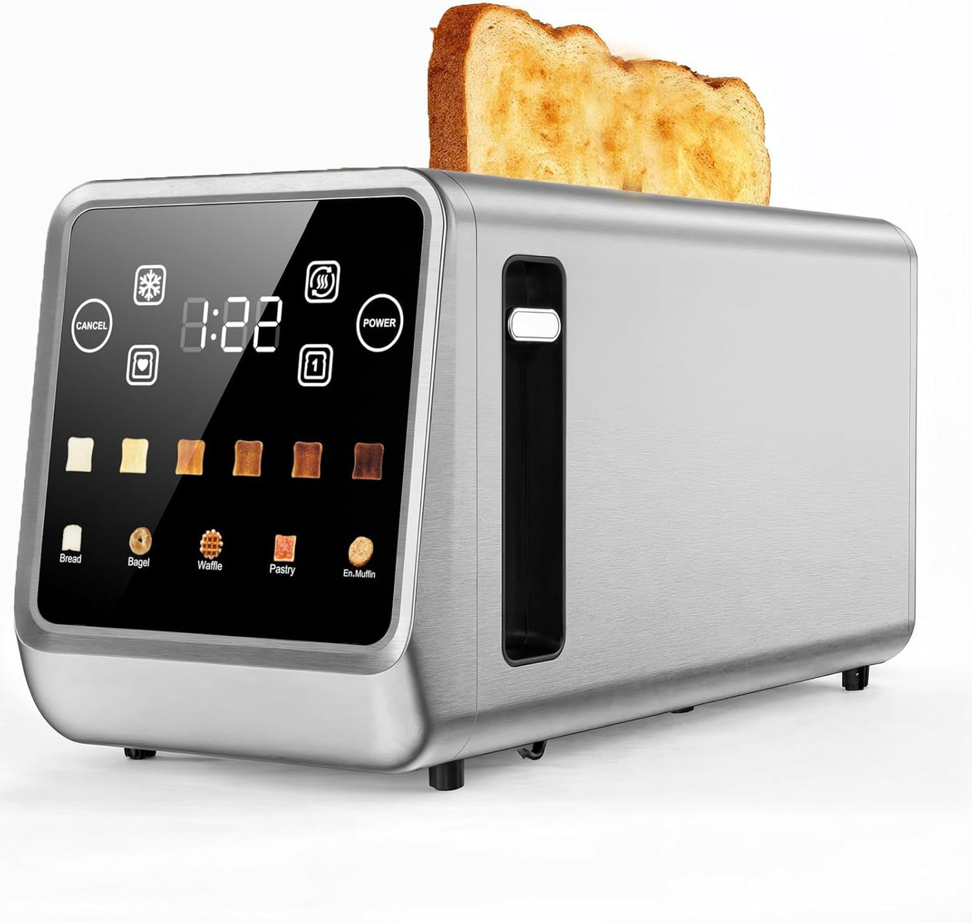 Toaster Touch Screen 1.5" Wide Slot, Stainless Steel Digital Toaster with Single Slot Toasting, Memory Function, 5 Bread Types & 6 Shade Settings, 900W