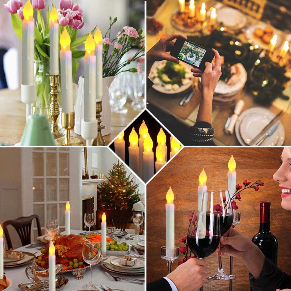 20 Pcs Floating Candles with Wand, Hanging Candles with Timer, Magic Deco Candles Flickering Warm Light, Flameless Taper Candles with Wand Remote, LED Candlesticks for Birthday Halloween Party Decor