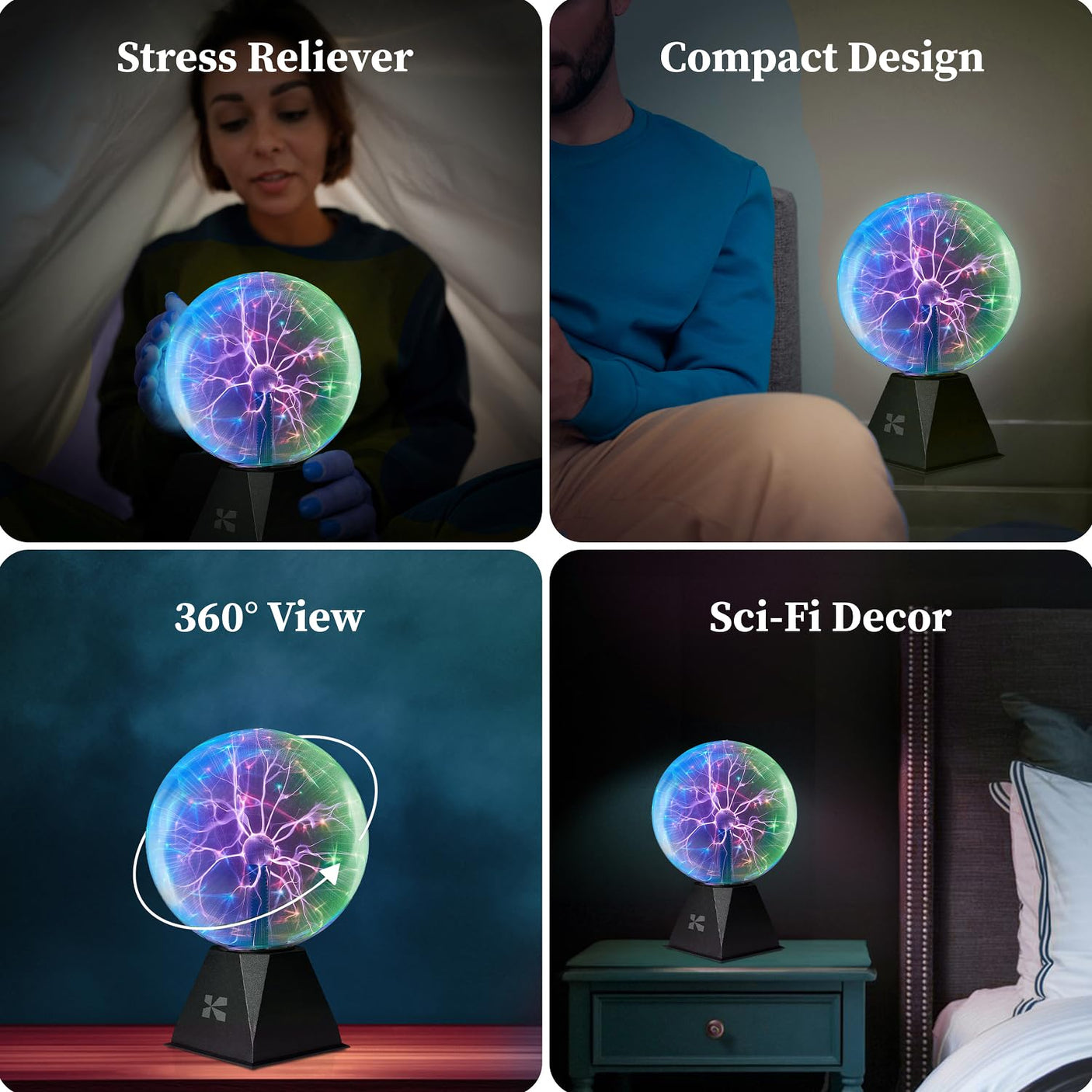 Katzco 7 Inch Plasma Ball Lamp - Touch and Sound Sensitive Electric Globe with Lightning Effects - Plug-in Energy Ball for Parties, Room Decor, and STEM Learning - Static Electricity Sphere for Kids