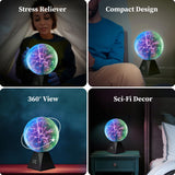 Katzco 7 Inch Plasma Ball Lamp - Touch and Sound Sensitive Electric Globe with Lightning Effects - Plug-in Energy Ball for Parties, Room Decor, and STEM Learning - Static Electricity Sphere for Kids
