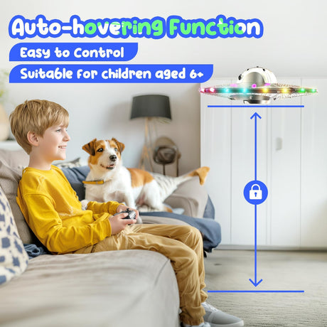 Foam Drone RC UFO for Kids and Beginners, Remote Control Airplane with Light, RC Plane Helicopter with Auto Hovering and 2 Batteries (15 Mins)