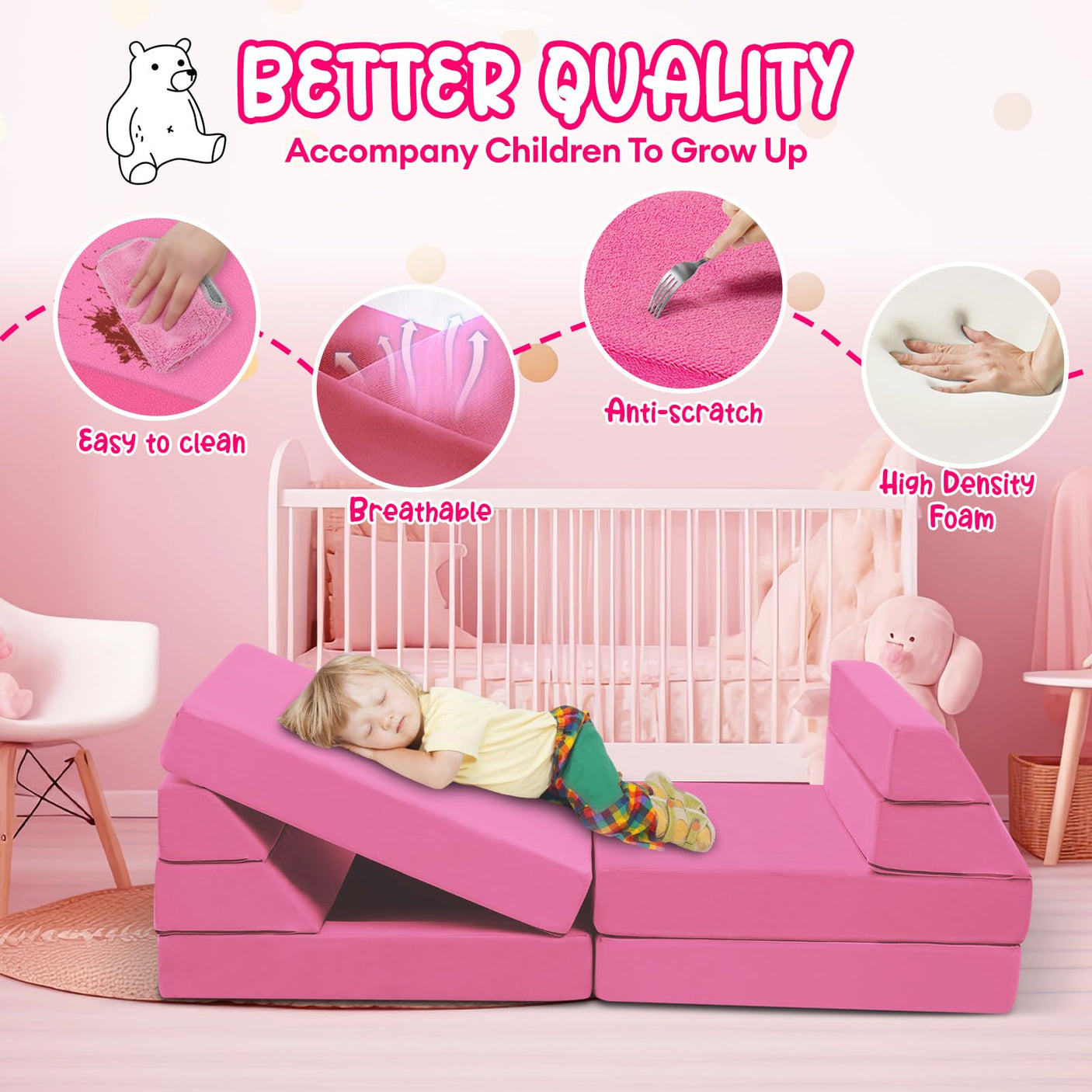 22Pcs Modular Kids Play Couch - Kids Couch for Playroom Bedroom Living Rooms Toddler Sofa for Inspiring Child Creativity，Children Convertible Foam Sofa