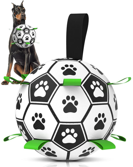 QDAN Premium Dog Toys Balls, Dog Soccer Ball with Straps, Dog Birthday Gifts, Herding Ball, Durable Balls for Small Medium Pet, Puppy Outdoor Toy, Pet Training Soccer Ball, World Cup Soccer (6 Inch)