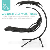 Best Choice Products Outdoor Hanging Curved Steel Chaise Lounge Chair Swing w/Built-in Pillow and Removable Canopy -Red